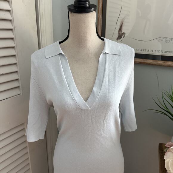 EQUIPMENT Womens Dress Medium Plein Air Blue Midi Stretch Kniit Simple Chic $395 - Picture 3 of 14